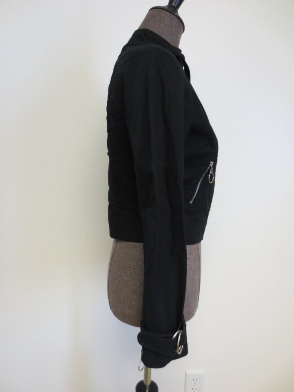 Rampage Black Moto Jacket w/ Silver Hardware Denim Fashion Stylish Crop - S - Picture 6 of 11